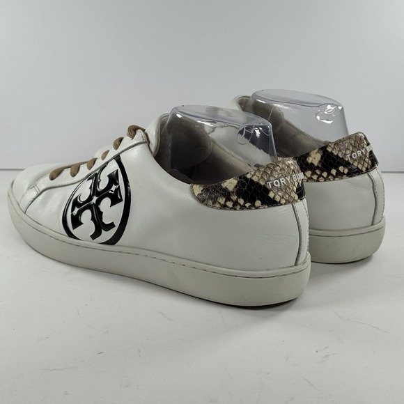 Tory‎ Burch Leigh T-Logo Sneaker Calf Leather/ Stamped Snake Printed Leather 10M - Picture 6 of 10